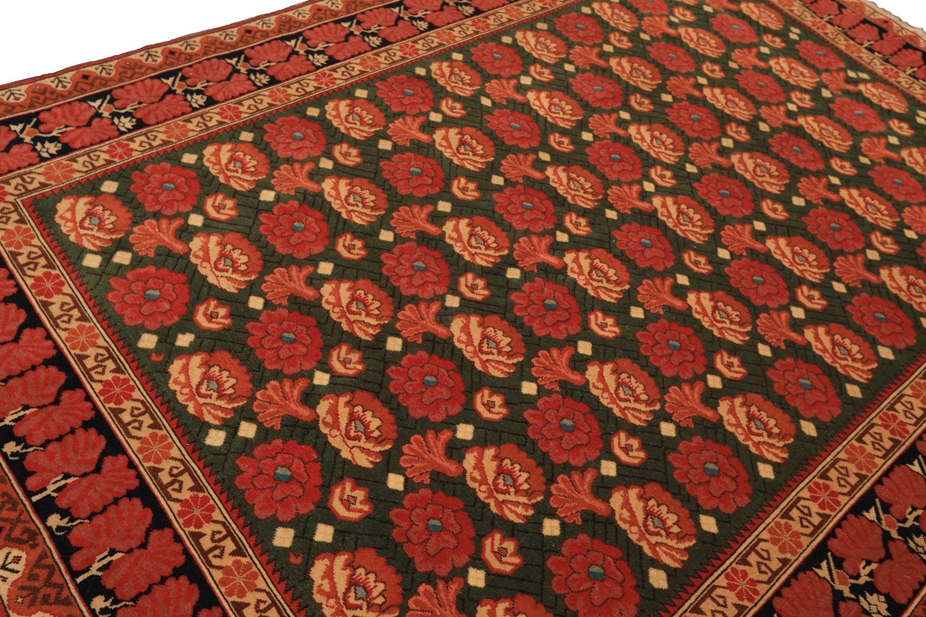 6x9 Green, Rose, Charcoal Color Hand Knotted  Wool Traditional Oriental Rug