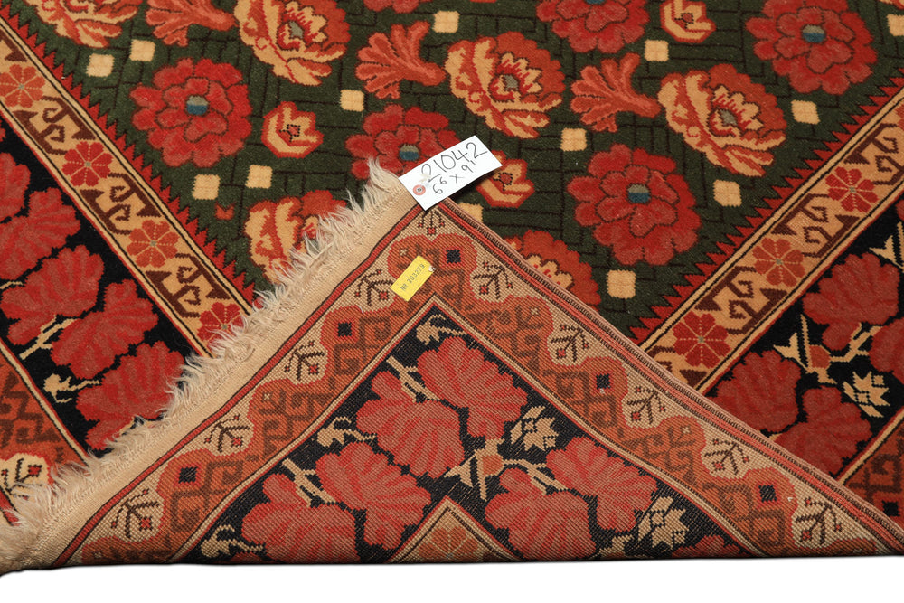 6x9 Green, Rose, Charcoal Color Hand Knotted  Wool Traditional Oriental Rug