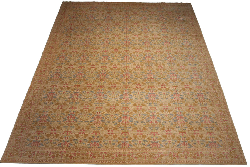 Palace Beige, Blue, Rose Color Hand Knotted  100% Wool Transitional Oriental Rug
