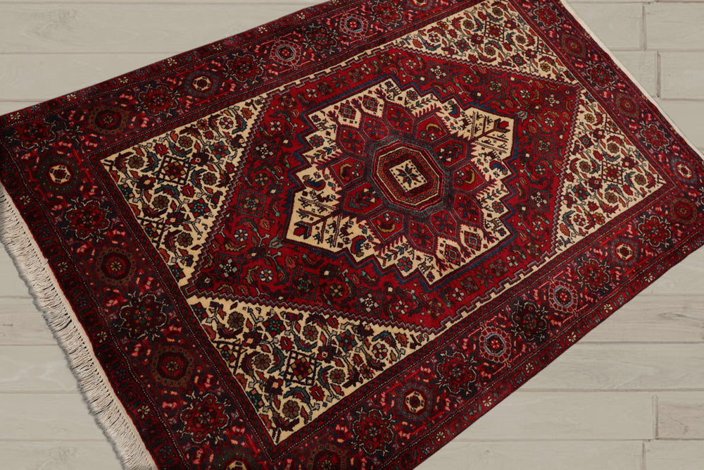 3x5 Red, Ivory, Blue Color Hand Knotted Bidjar 100% Wool Traditional Oriental Rug