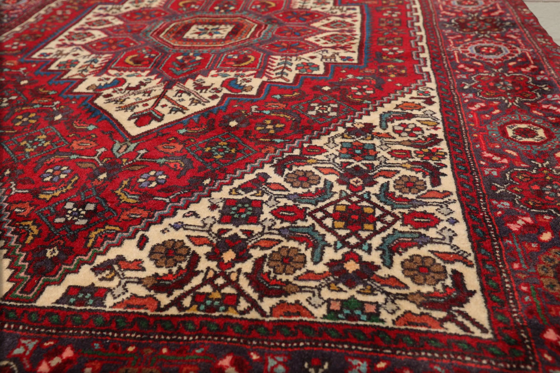 3x5 Red, Ivory, Blue Color Hand Knotted Bidjar 100% Wool Traditional Oriental Rug