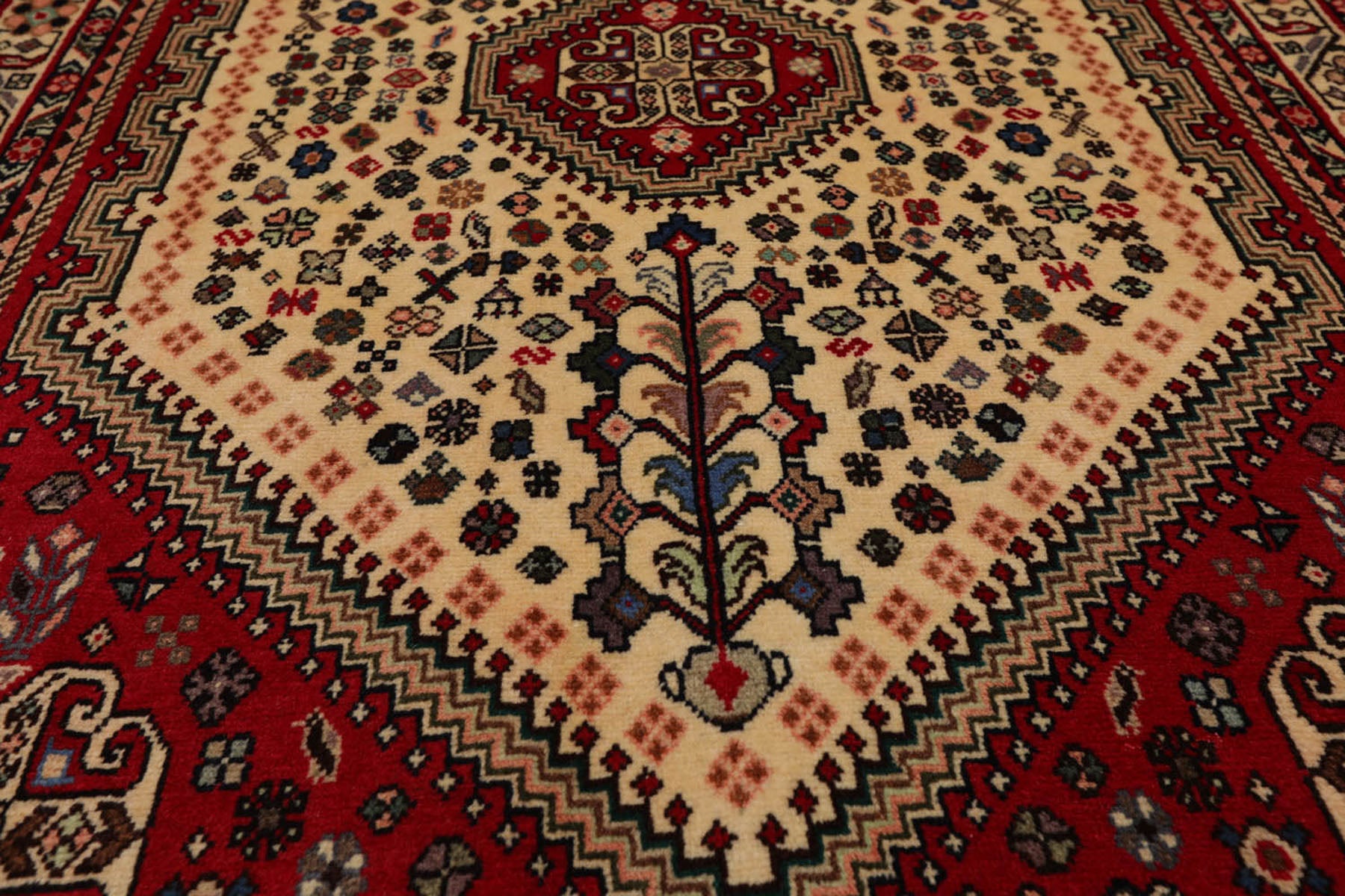 3x5 Ivory, Red, Aqua Color Hand Knotted Abadeh 100% Wool Traditional Oriental Rug