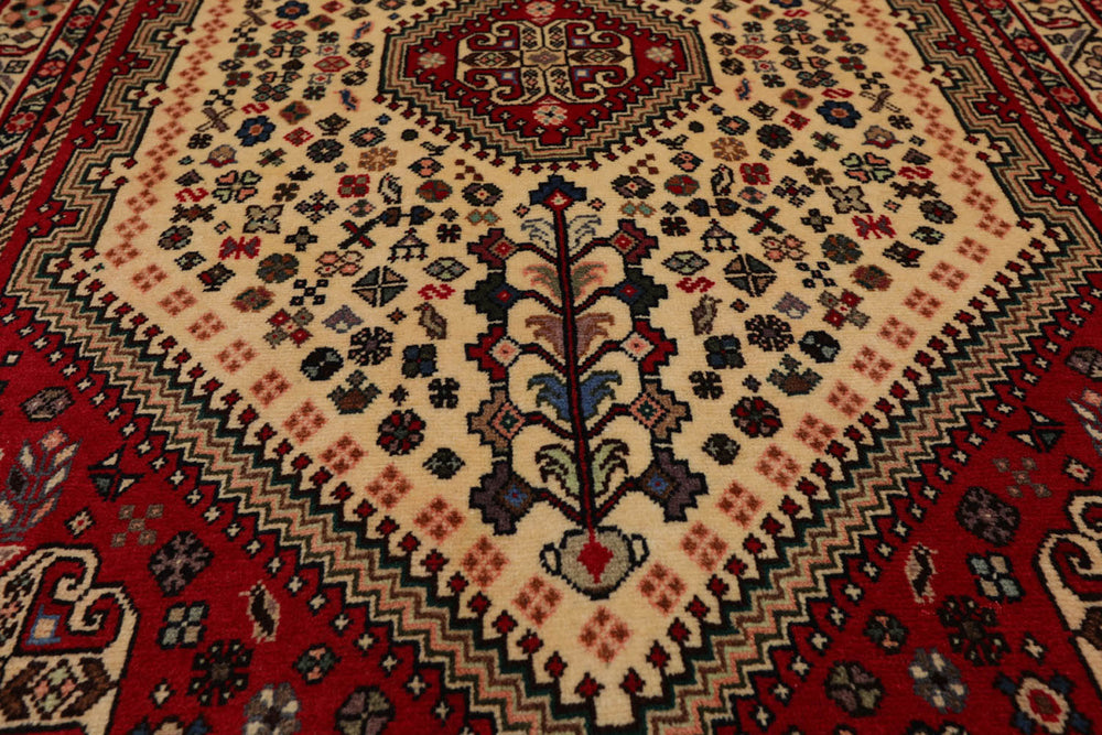 3x5 Ivory, Red, Aqua Color Hand Knotted Abadeh 100% Wool Traditional Oriental Rug
