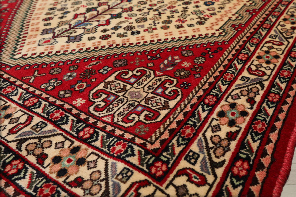 3x5 Ivory, Red, Aqua Color Hand Knotted Abadeh 100% Wool Traditional Oriental Rug