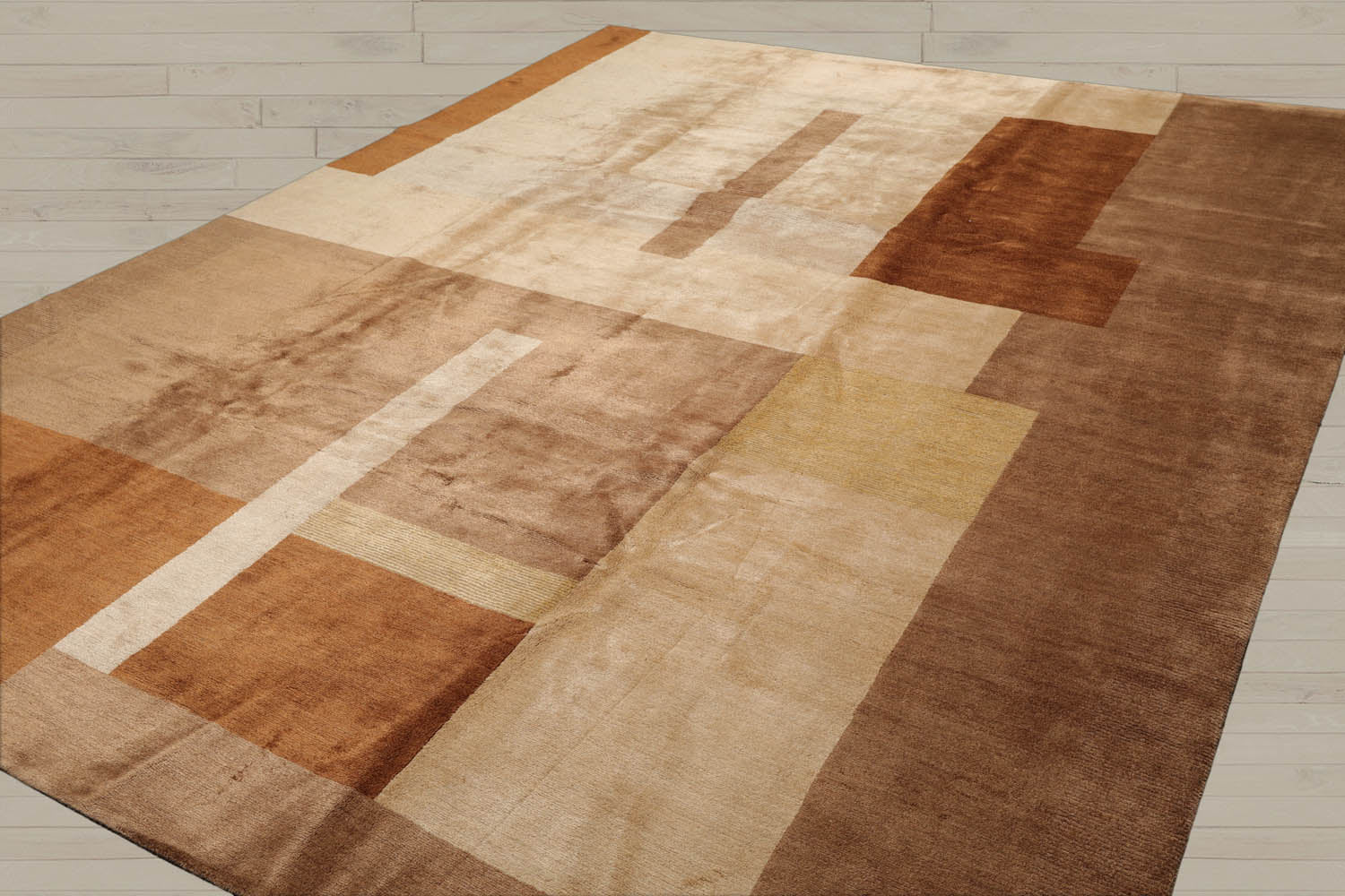 9x12 Beige, Brown, Caramel Color Hand Knotted  Wool & Silk Modern Oriental Rug