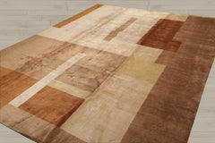 9x12 Beige, Brown, Caramel Color Hand Knotted  Wool & Silk Modern Oriental Rug
