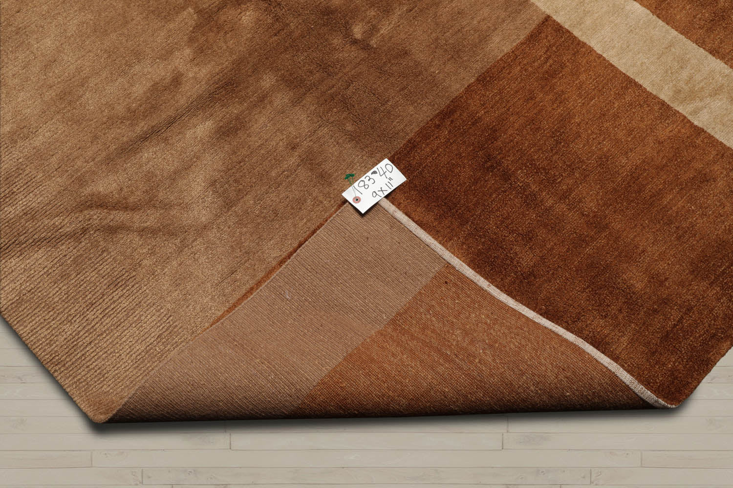 9x12 Beige, Brown, Caramel Color Hand Knotted  Wool & Silk Modern Oriental Rug