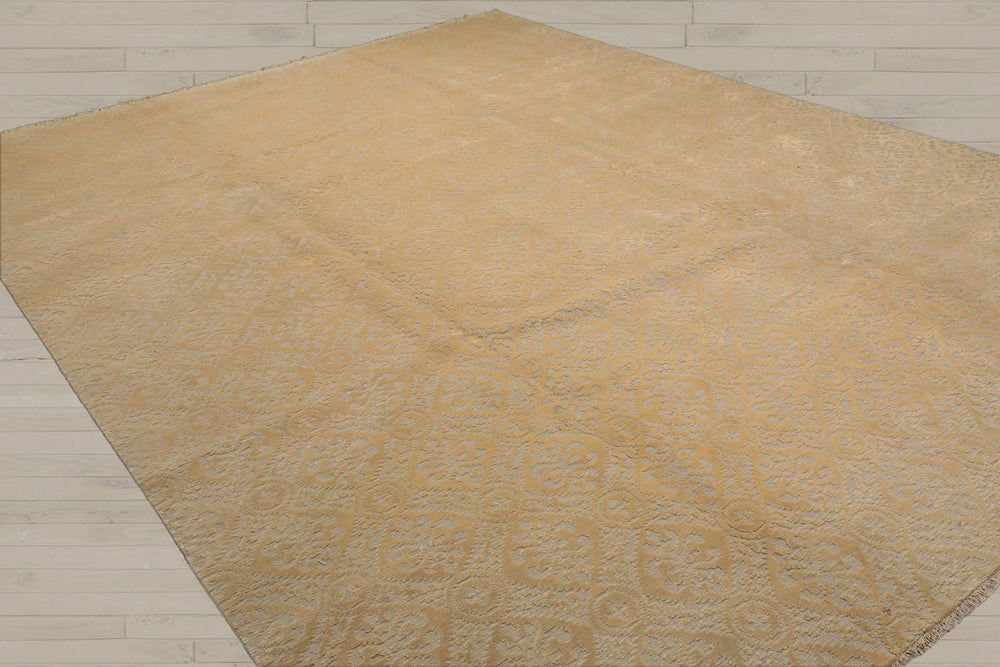 9x12 Gray, Light Gold, Color Hand Knotted  100% Wool Contemporary Oriental Rug