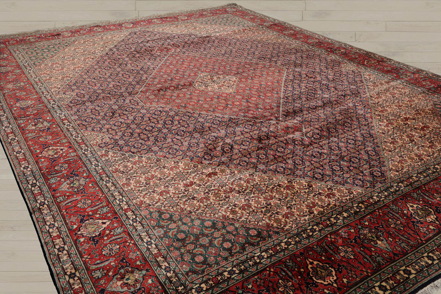 10x14 Midnight Blue, Coral, Ivory Color Hand Knotted Bidjar 100% Wool Traditional Oriental Rug