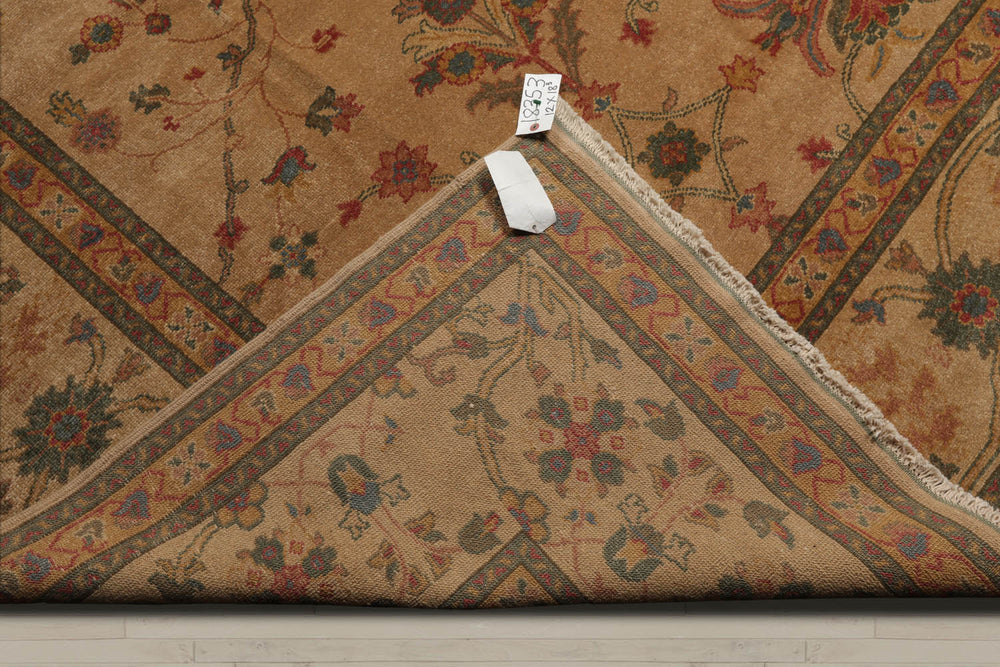 12x18 Tan, Beige, Teal Color Hand Knotted  100% Wool Traditional Oriental Rug