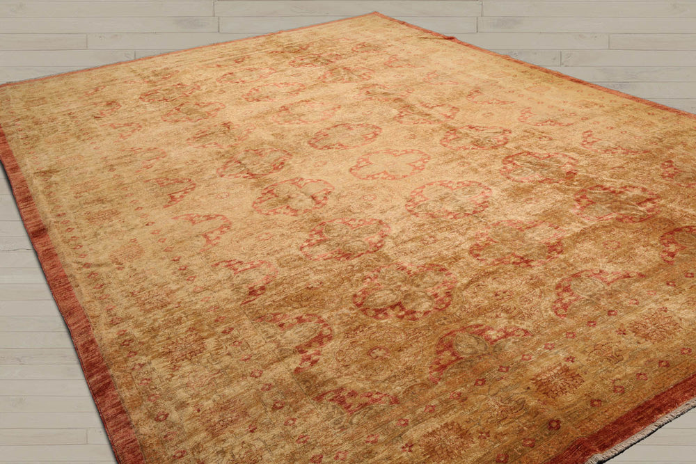 10x14 Gold, Mustard, Sage Color Hand Knotted Oushak 100% Wool Traditional Oriental Rug