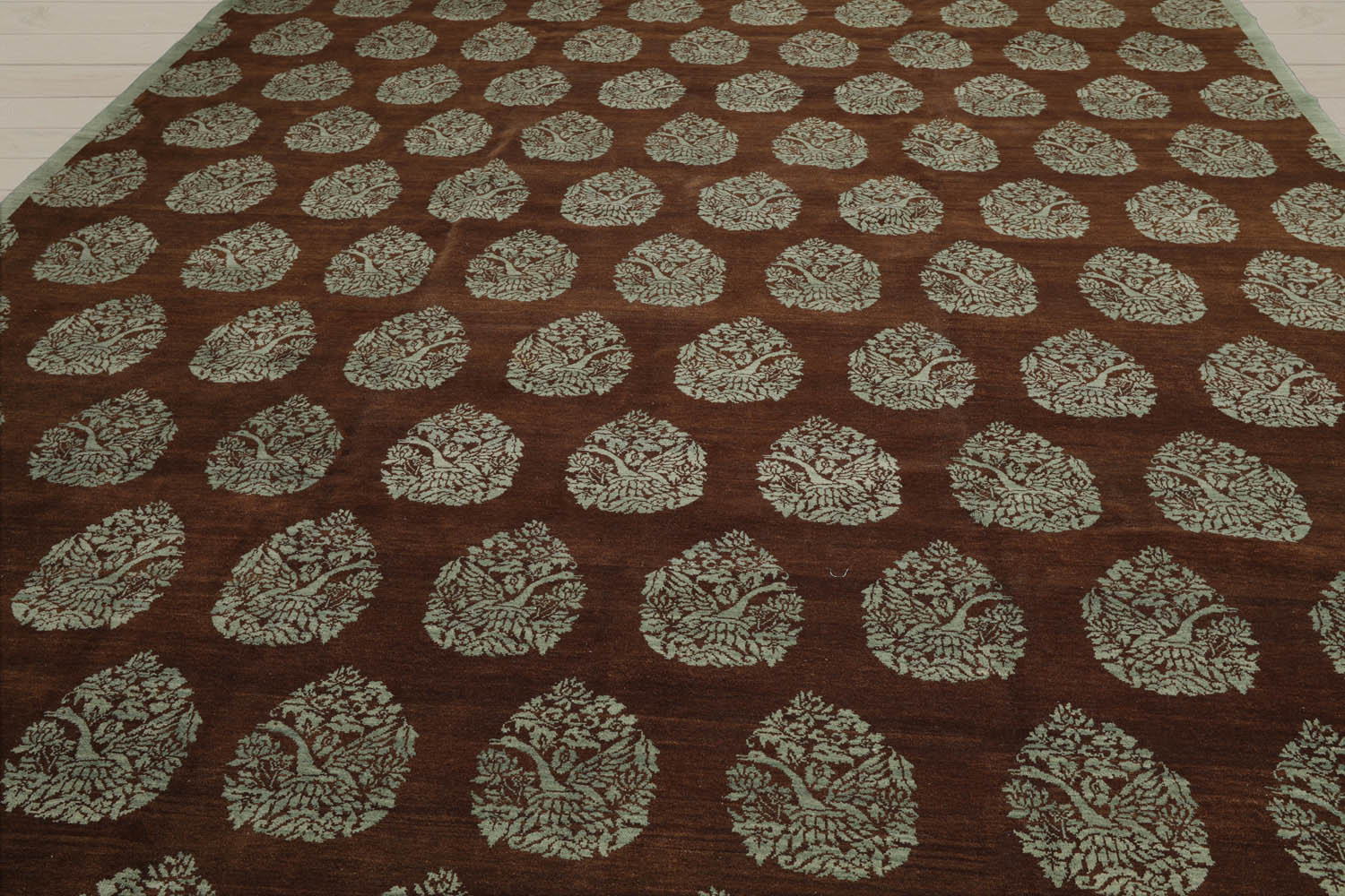 10x14 Brown, Aqua, Color Hand Knotted  100% Wool Transitional Oriental Rug
