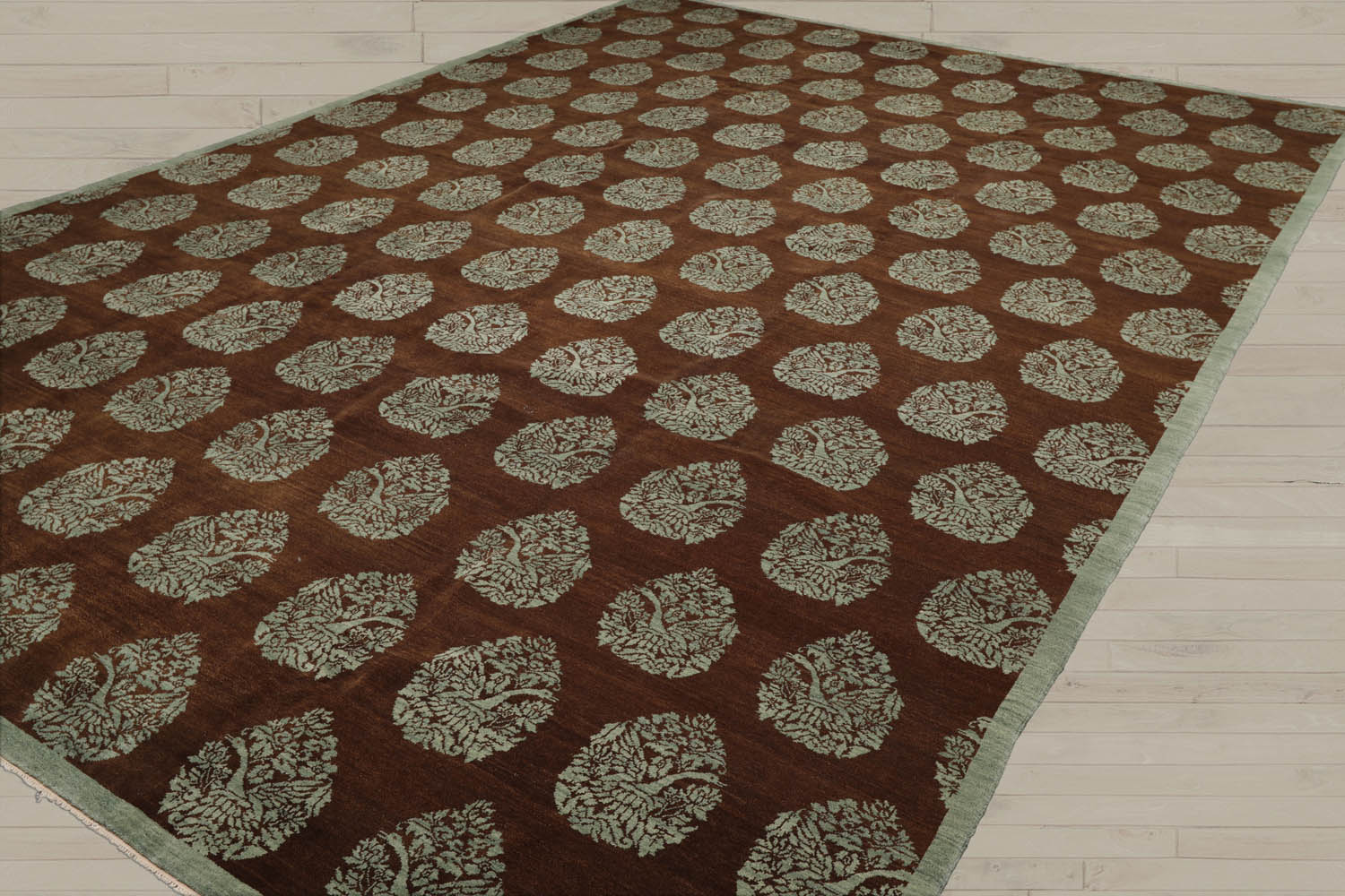 10x14 Brown, Aqua, Color Hand Knotted  100% Wool Transitional Oriental Rug