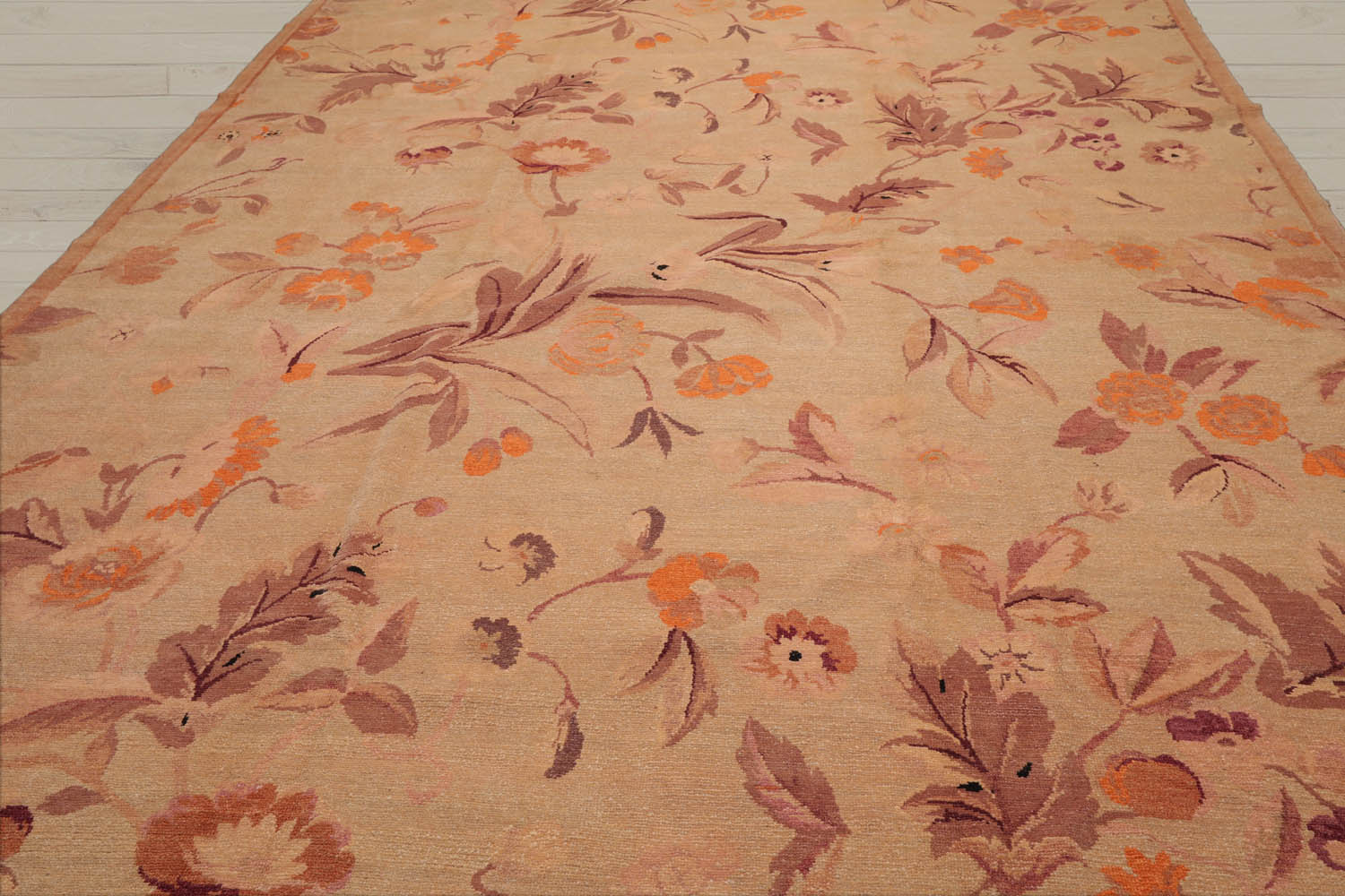 9x12 Tan, Taupe, Orange Color Hand Knotted  100% Wool Transitional Oriental Rug