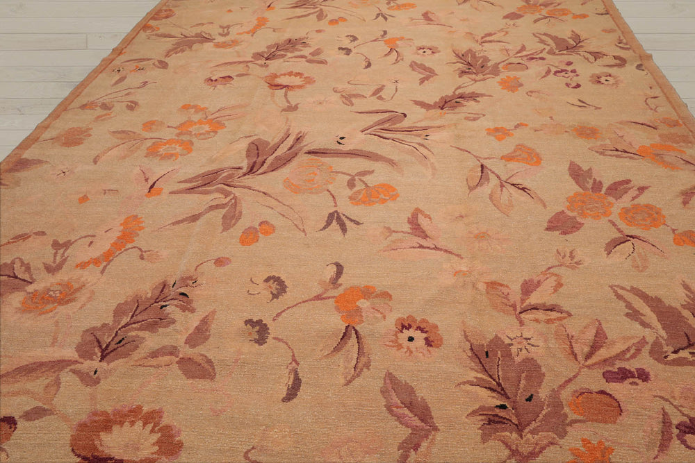 9x12 Tan, Taupe, Orange Color Hand Knotted  100% Wool Transitional Oriental Rug