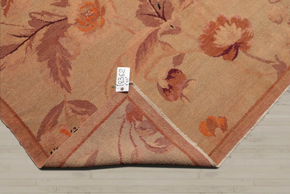 9x12 Tan, Taupe, Orange Color Hand Knotted  100% Wool Transitional Oriental Rug