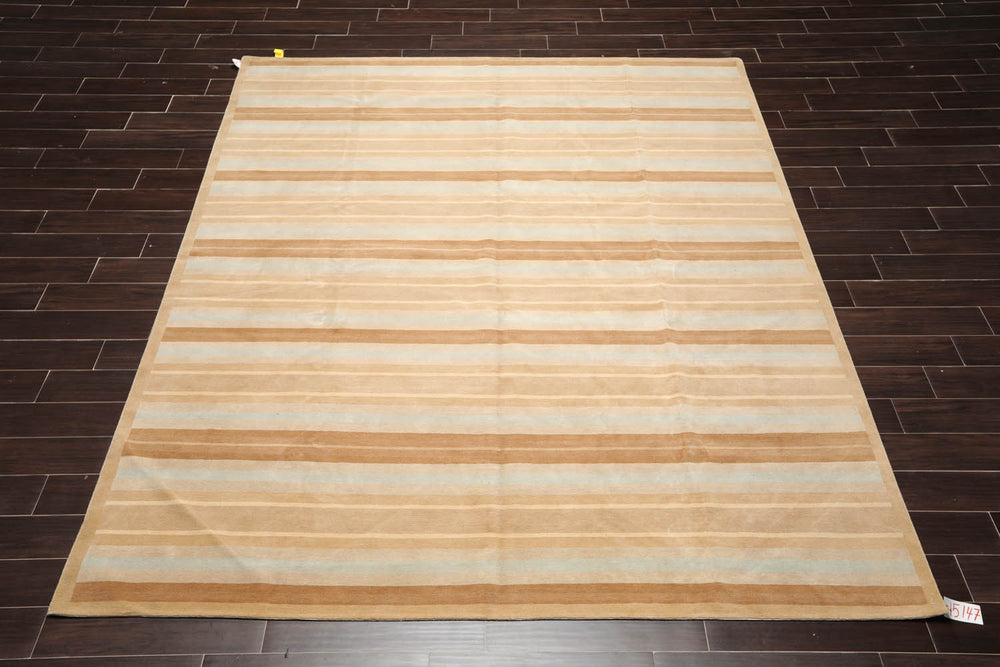 8x10 Tan, Aqua, Brown Color Hand Knotted  100% Wool Modern Oriental Rug