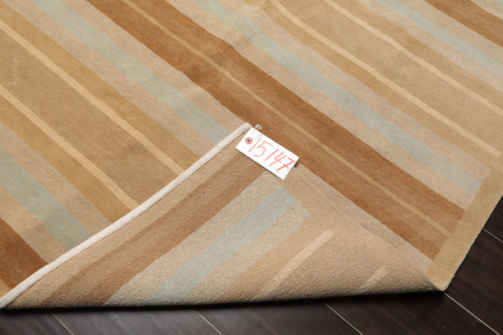 8x10 Tan, Aqua, Brown Color Hand Knotted  100% Wool Modern Oriental Rug