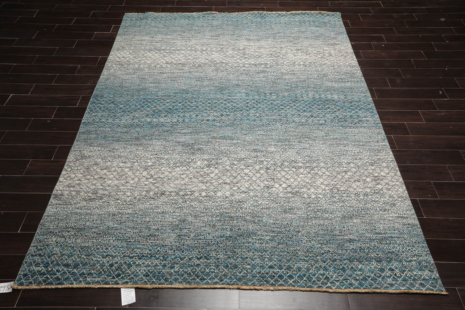 8x10 Cream, Aqua, Gray Color Hand Knotted  100% Wool Modern Oriental Rug