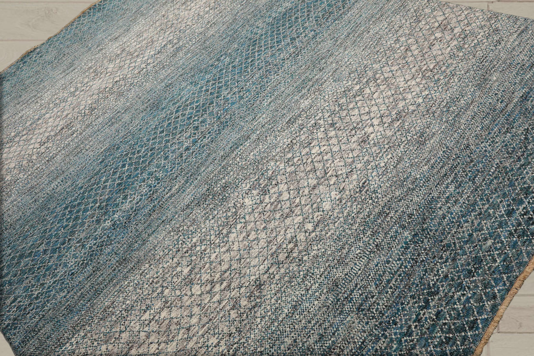 8x10 Cream, Aqua, Gray Color Hand Knotted  100% Wool Modern Oriental Rug
