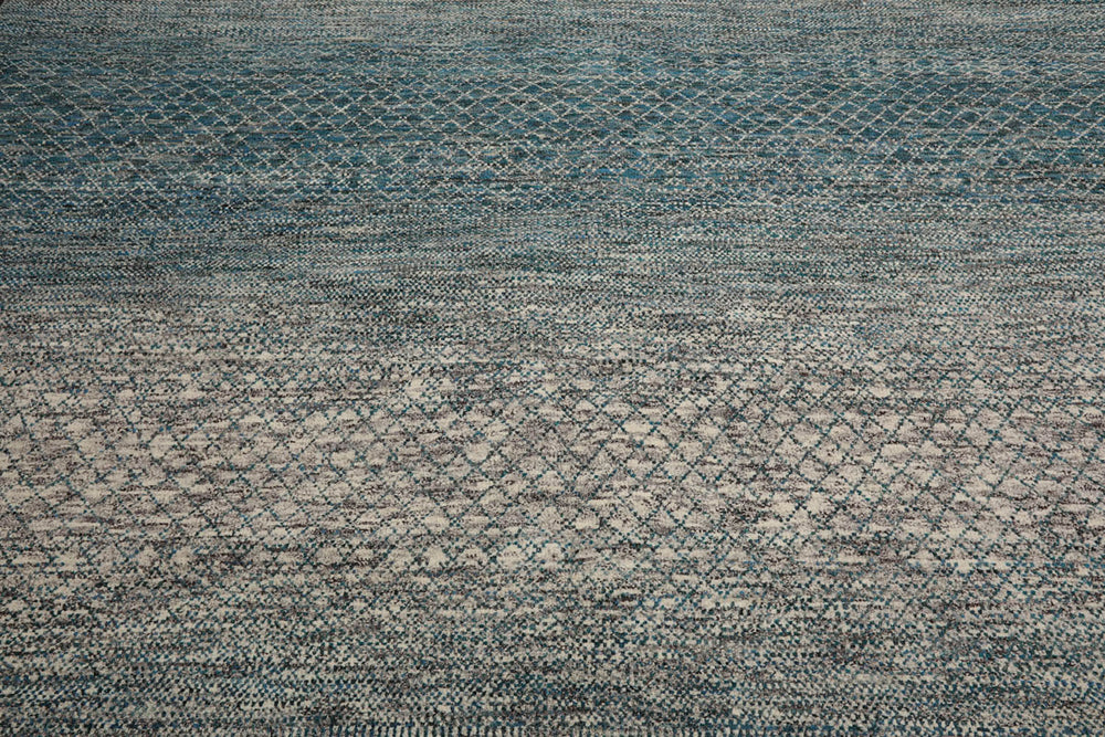 8x10 Cream, Aqua, Gray Color Hand Knotted  100% Wool Modern Oriental Rug