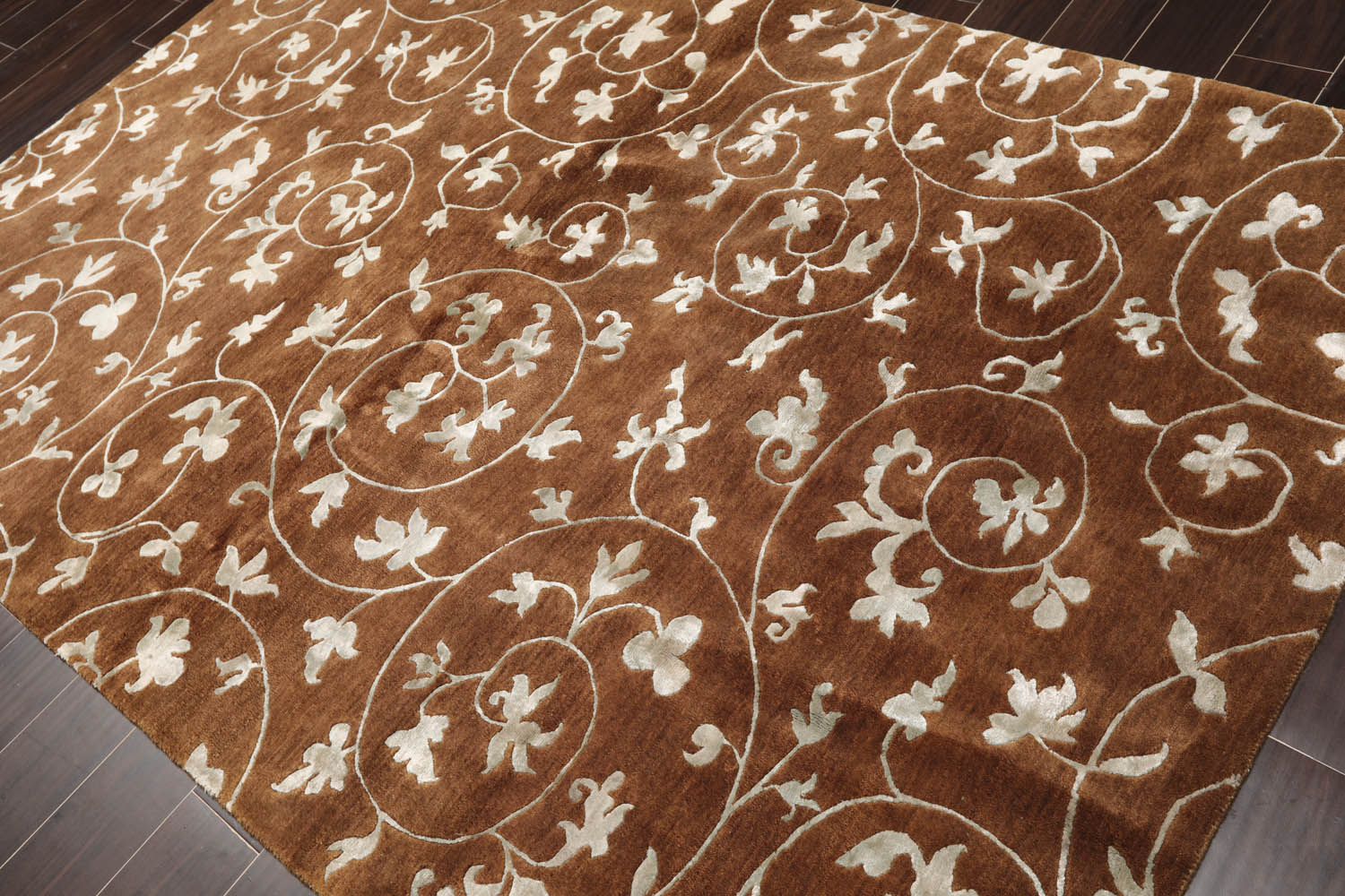 6x9 Brown, Aqua, Color Hand Knotted  100% Wool Transitional Oriental Rug