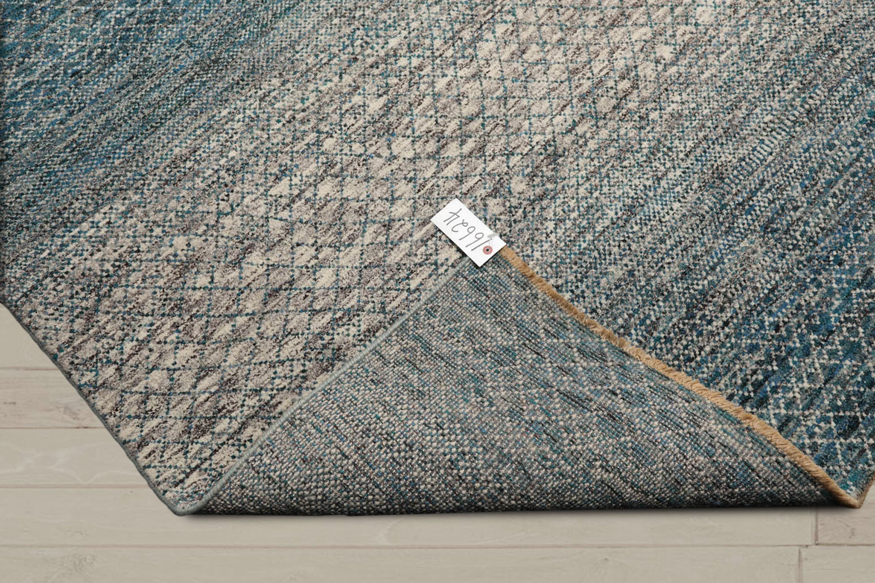 8x10 Cream, Aqua, Gray Color Hand Knotted  100% Wool Modern Oriental Rug