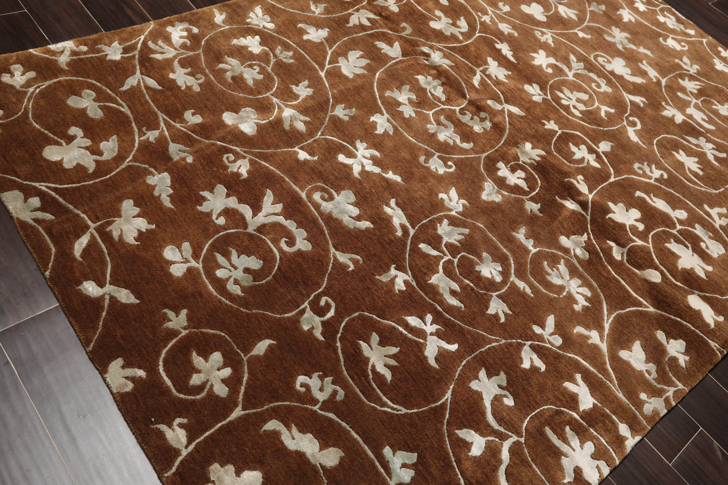 6x9 Brown, Aqua, Color Hand Knotted  100% Wool Transitional Oriental Rug