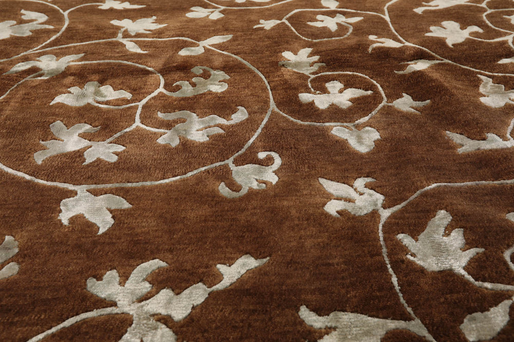6x9 Brown, Aqua, Color Hand Knotted  100% Wool Transitional Oriental Rug