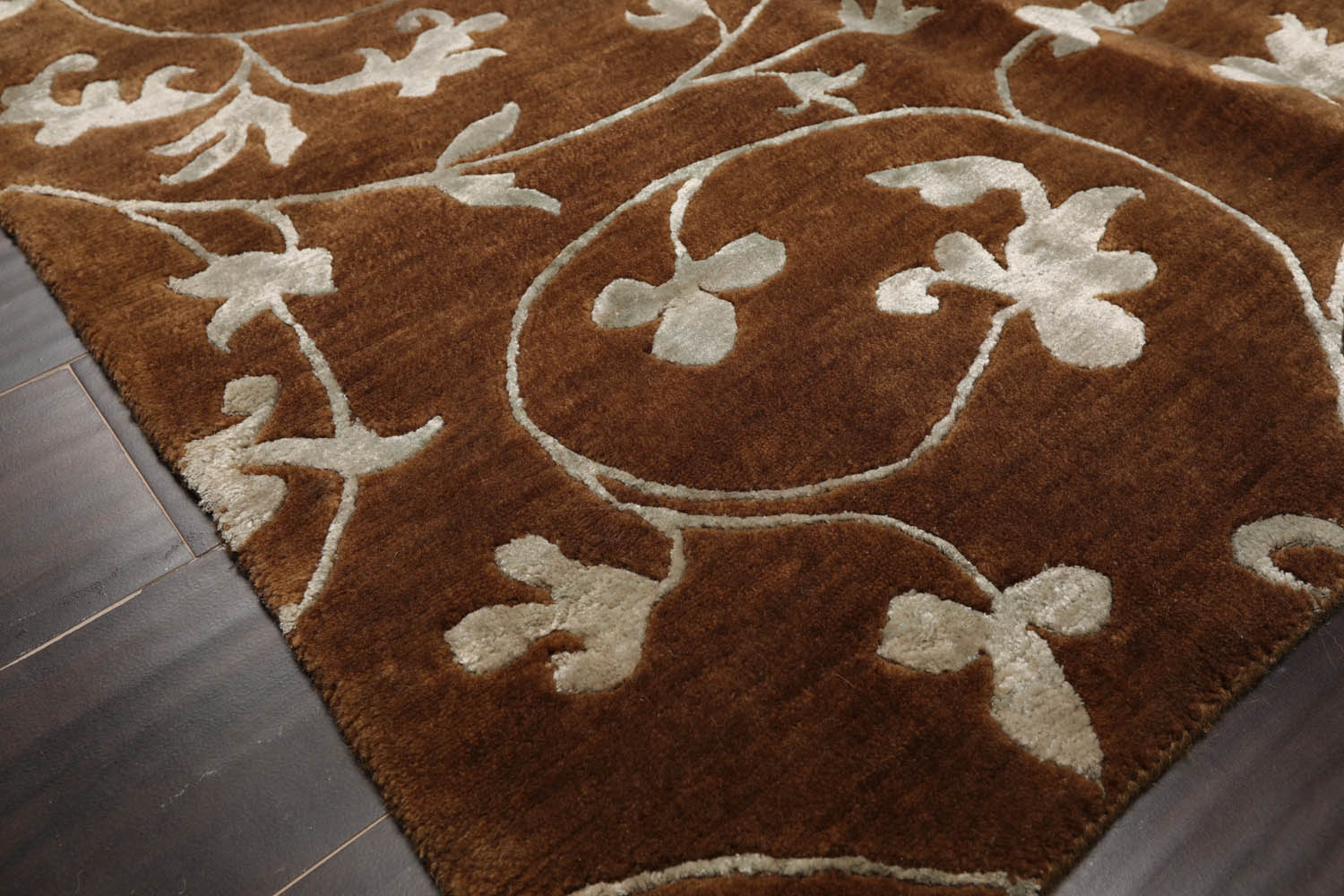 6x9 Brown, Aqua, Color Hand Knotted  100% Wool Transitional Oriental Rug