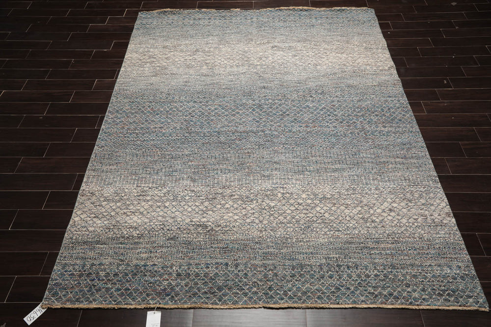 8x10 Ivory, Blue, Aqua Color Hand Knotted  100% Wool Modern Oriental Rug