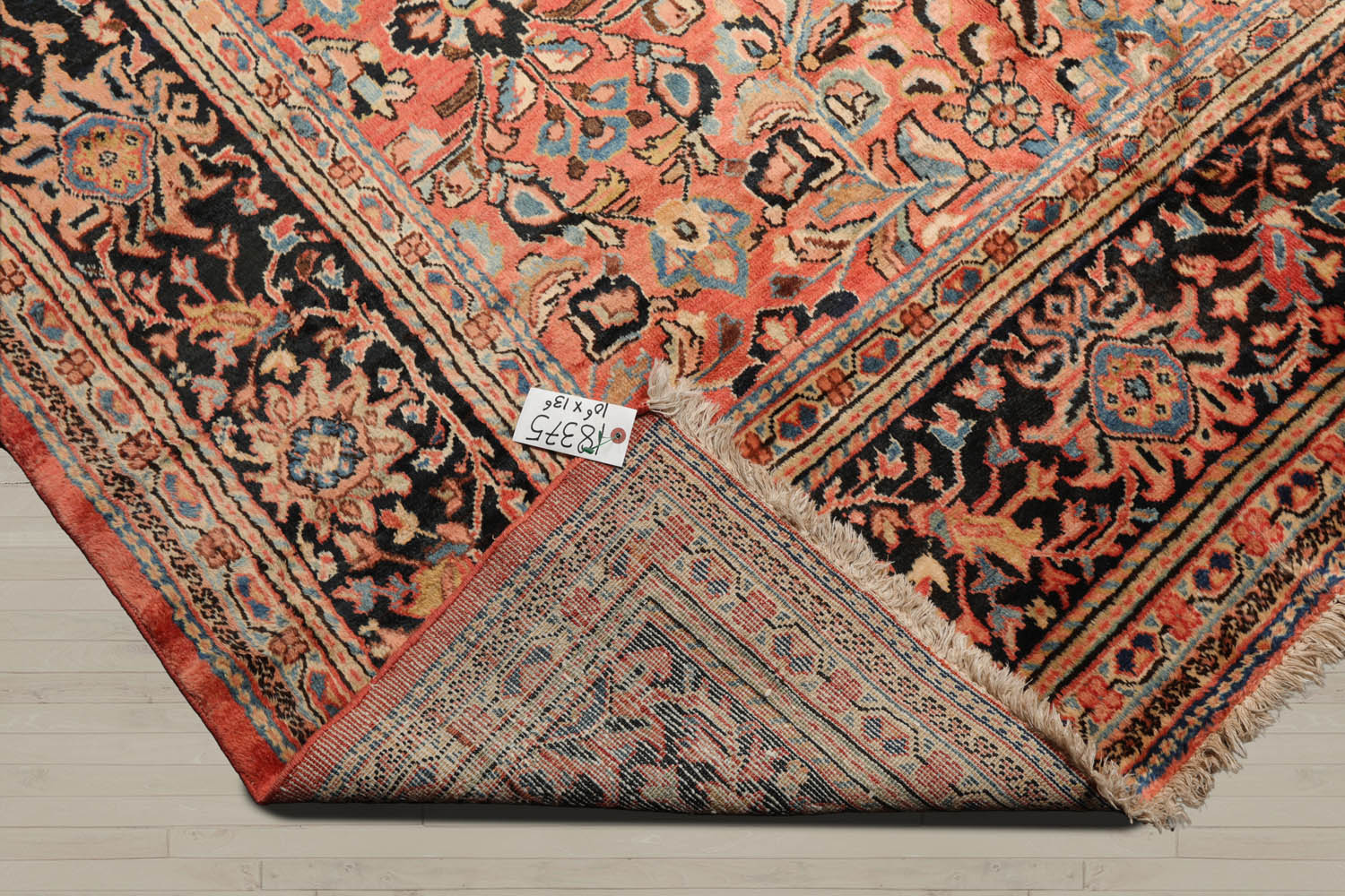 Palace Salmon, Black, Blue Color Hand Knotted Mahal 100% Wool Traditional Oriental Rug