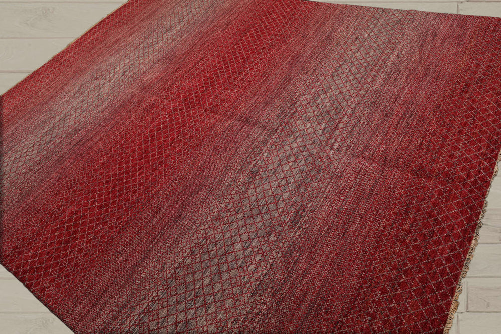 8x10 Red, Gray, Beige Color Hand Knotted  100% Wool Modern Oriental Rug