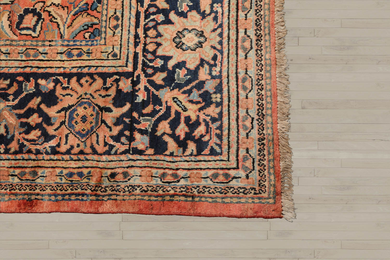 Palace Salmon, Black, Blue Color Hand Knotted Mahal 100% Wool Traditional Oriental Rug