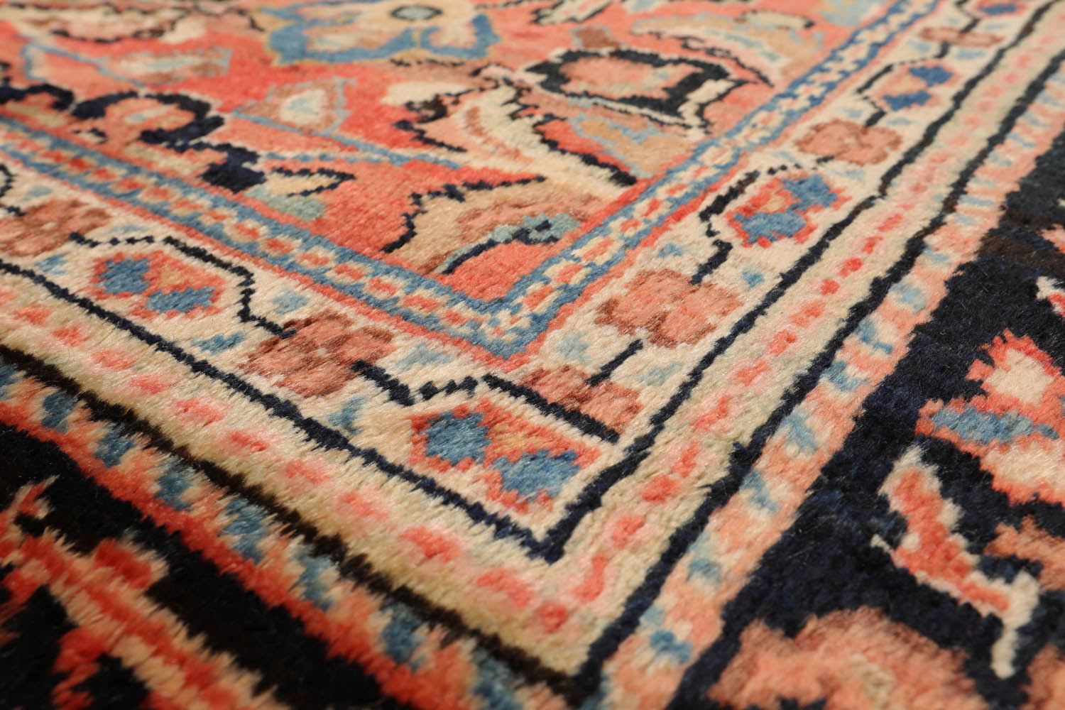 Palace Salmon, Black, Blue Color Hand Knotted Mahal 100% Wool Traditional Oriental Rug