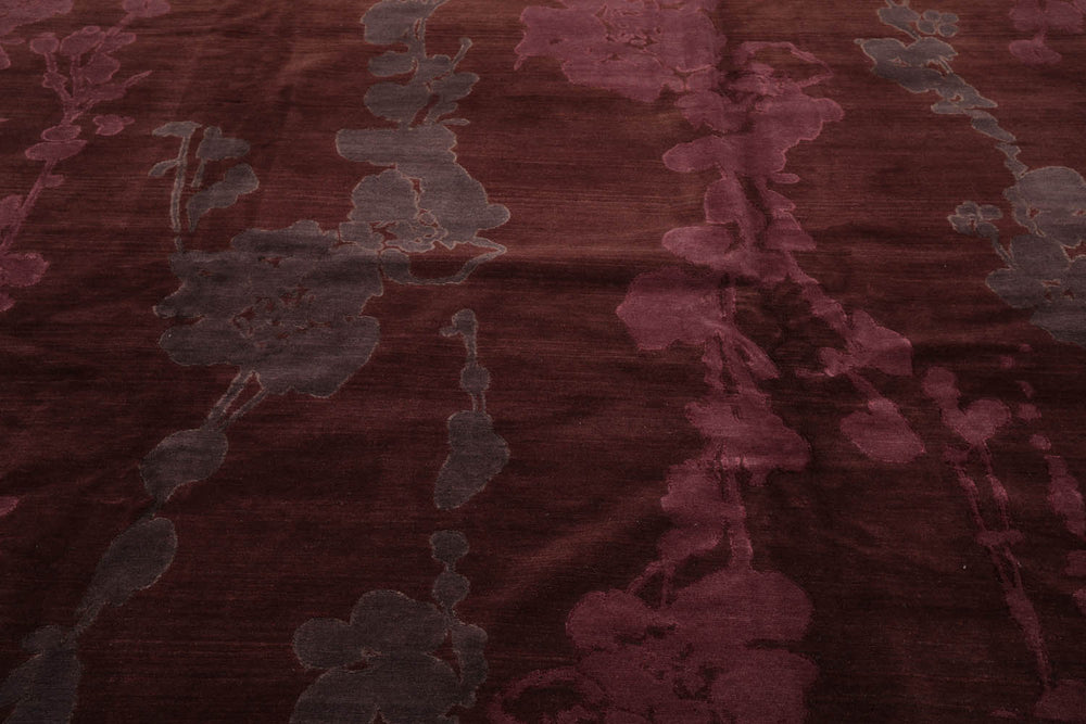 9x12 Chocolate, Aubergine, Graphite Color Hand Knotted  Wool & Silk Transitional Oriental Rug