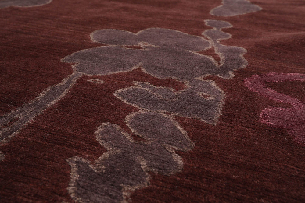 9x12 Chocolate, Aubergine, Graphite Color Hand Knotted  Wool & Silk Transitional Oriental Rug
