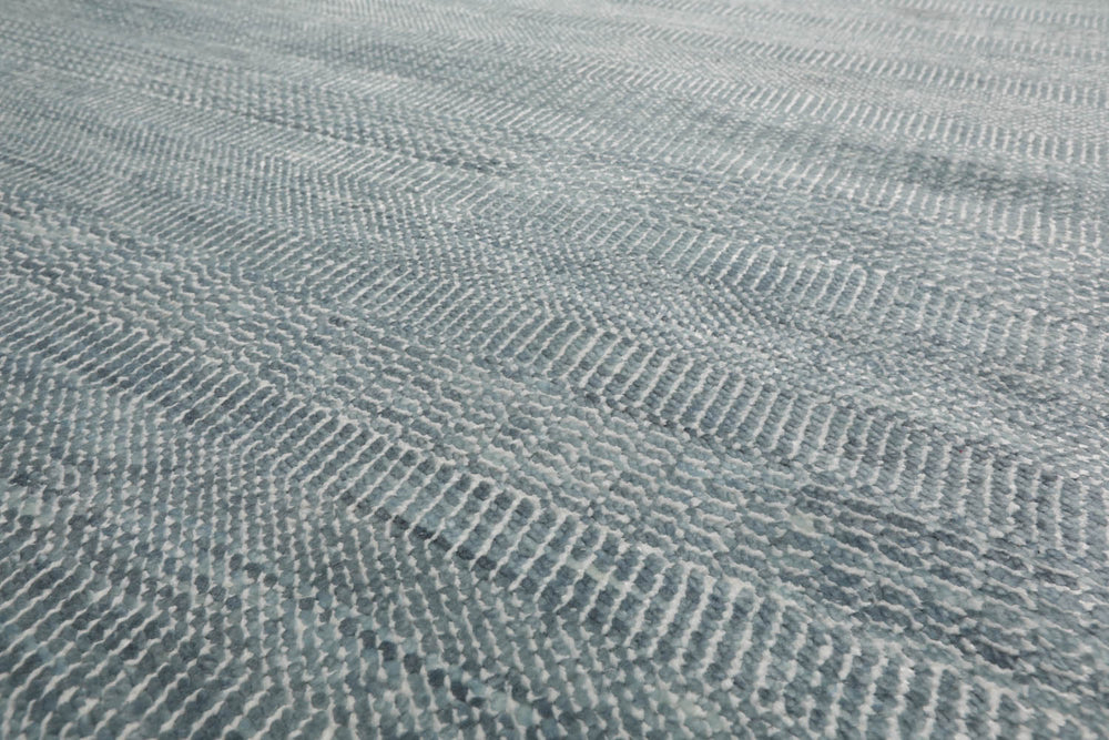 Multi Size Gray Blue White Color Hand Knotted  Wool & Silk Modern Oriental Rug