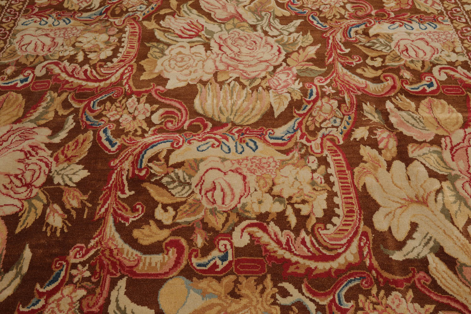 9x13 Brown, Beige, Rose Color Hand Knotted Turkish Oushak 100% Wool Traditional Oriental Rug