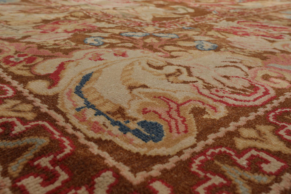 9x13 Brown, Beige, Rose Color Hand Knotted Turkish Oushak 100% Wool Traditional Oriental Rug