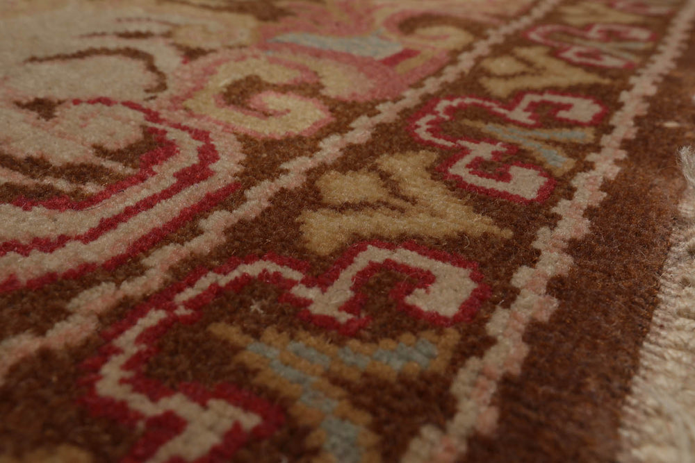 9x13 Brown, Beige, Rose Color Hand Knotted Turkish Oushak 100% Wool Traditional Oriental Rug