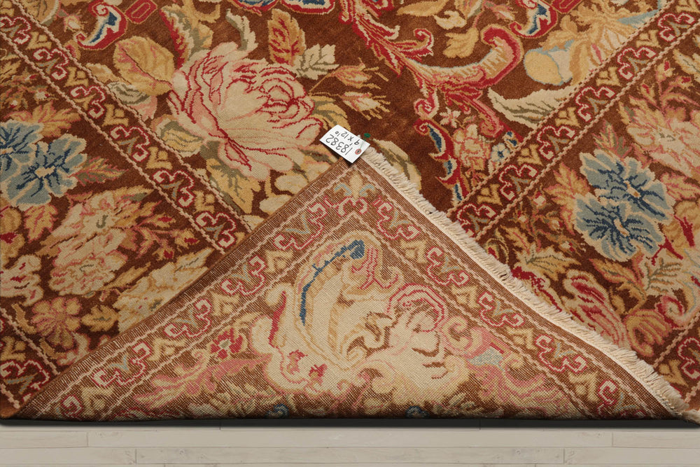 9x13 Brown, Beige, Rose Color Hand Knotted Turkish Oushak 100% Wool Traditional Oriental Rug