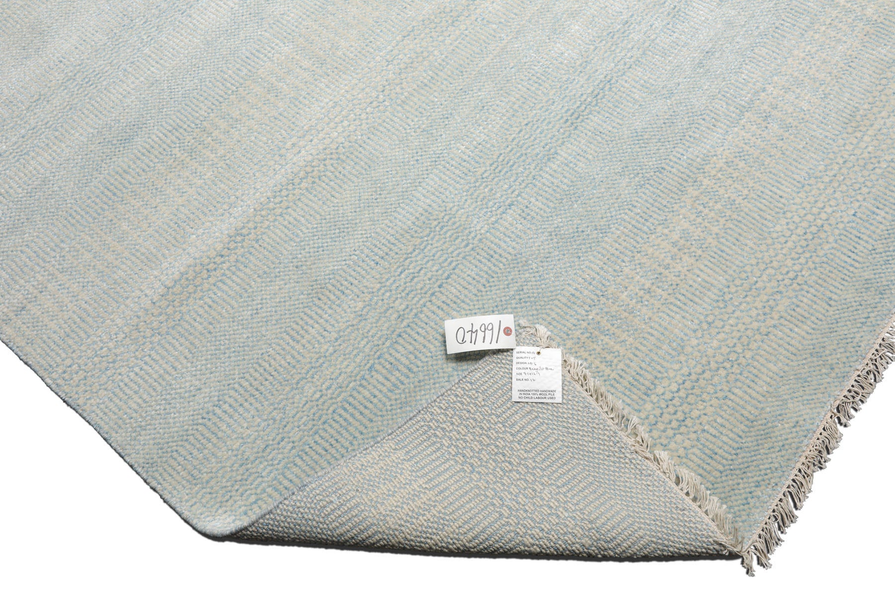 Knotted Rug Blue White Hand Knotted Multi Size Wool and Silk Grass Modern Rugs
