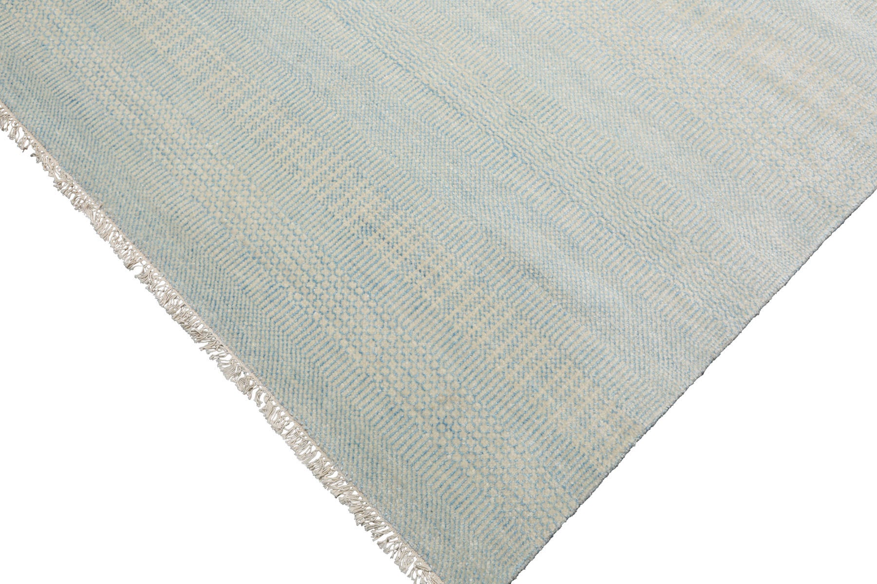 Knotted Rug Blue White Hand Knotted Multi Size Wool and Silk Grass Modern Rugs