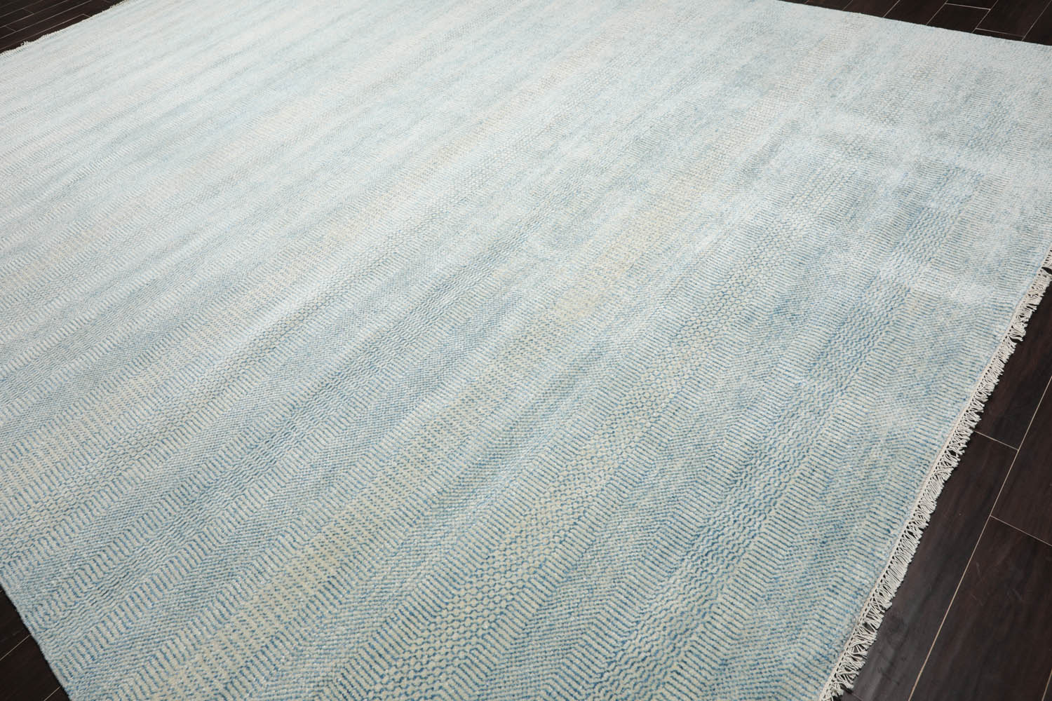 Multi Size Ivory Aqua Color Hand Knotted  Wool & Silk Modern Oriental Rug