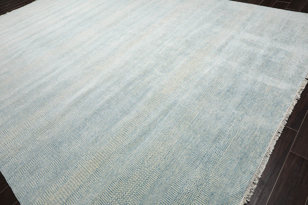 Multi Size Ivory Aqua Color Hand Knotted  Wool & Silk Modern Oriental Rug