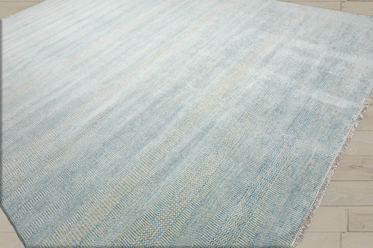 Multi Size Ivory Aqua Color Hand Knotted  Wool & Silk Modern Oriental Rug