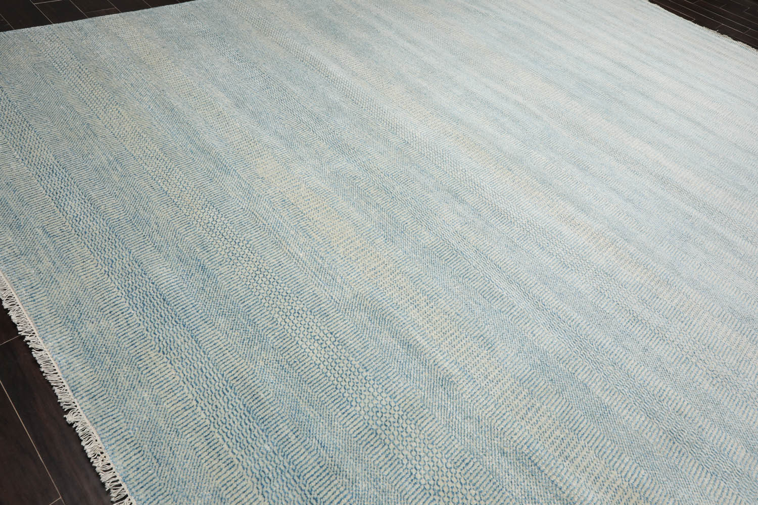 Multi Size Ivory Aqua Color Hand Knotted  Wool & Silk Modern Oriental Rug