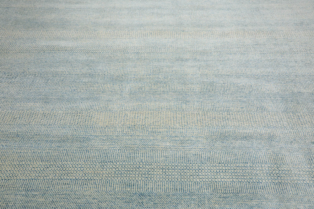 Multi Size Ivory Aqua Color Hand Knotted  Wool & Silk Modern Oriental Rug