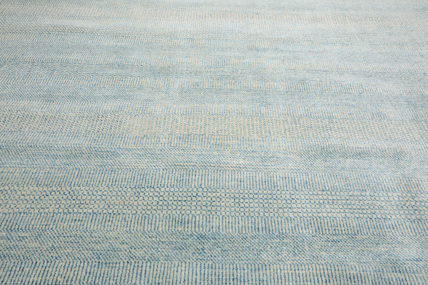 Multi Size Ivory Aqua Color Hand Knotted  Wool & Silk Modern Oriental Rug